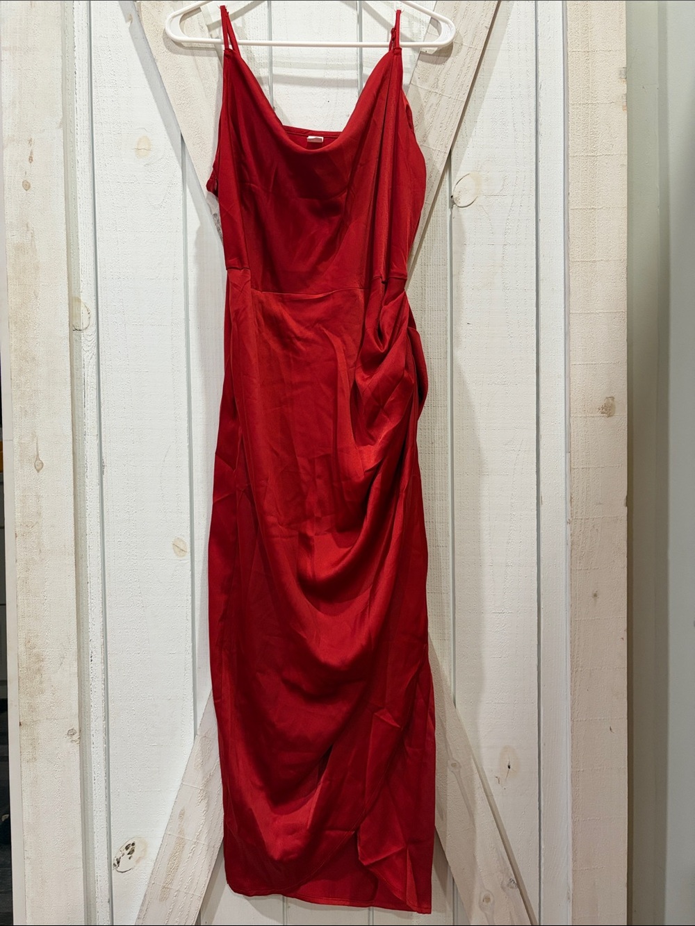 Source Unknown Red Draped Midi Slip Dress